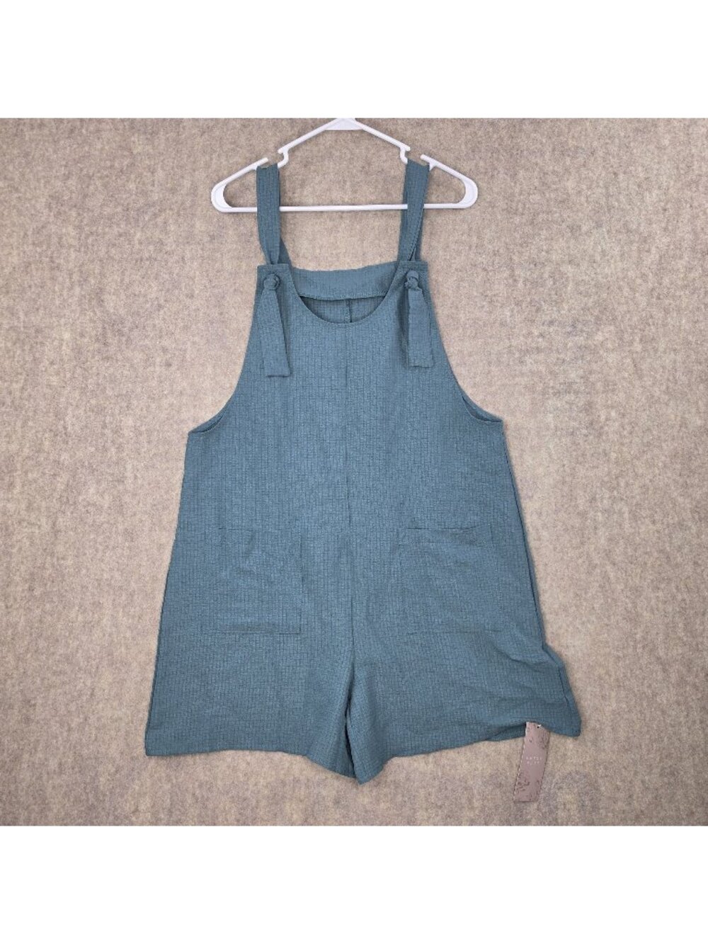 Emery Rose Women's Romper Teal Green Textured Sleeveless Adjustable